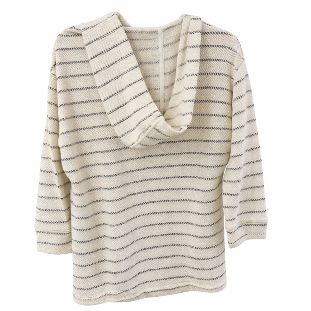 Lou & Grey Cream Striped Hooded Pullover Sweatshirt | Cozy Lounge Hoodie XS - Picture 2 of 3